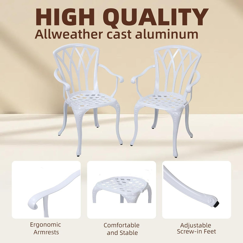 3-Piece Cast Aluminum Patio Bistro Set, Outdoor Rust-Resistant Furniture with 2 Chairs and Table (White)