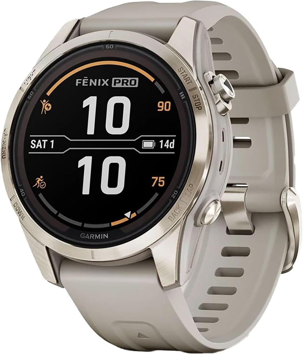 Garmin Fenix 7S Pro Solar, Sapphire, Soft Gold Steel, Light Sand Bundle with 2 Year Enhanced Protection Pack (Renewed)