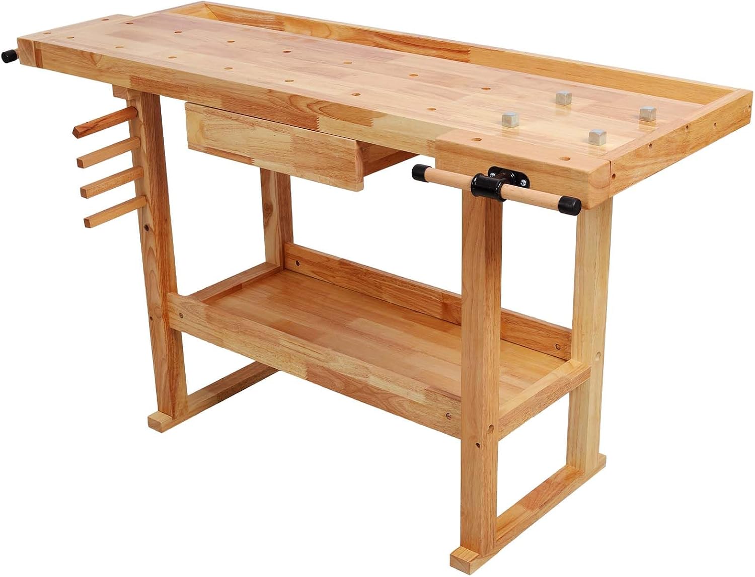 55' Rubber Wood Workbench, Heavy Duty Work Bench with Drawer & Shelf, Work Bench Table for Garage, Workshop, Home Storage, Woodworking Bench, 330 lbs Weight Capacity (55')