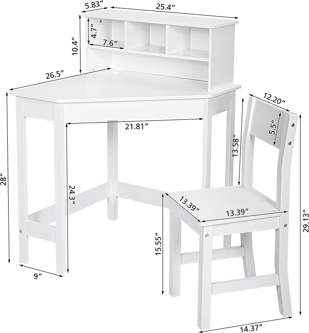 HYGRAD BUILT TO SURVIVE Wooden Study Desk Chair Set for Kids, Writing Desk with Storage Cabinet – Computer and Gaming Workstation Table with Drawers for Bedroom, Study Room, Homeschool (White/Square)