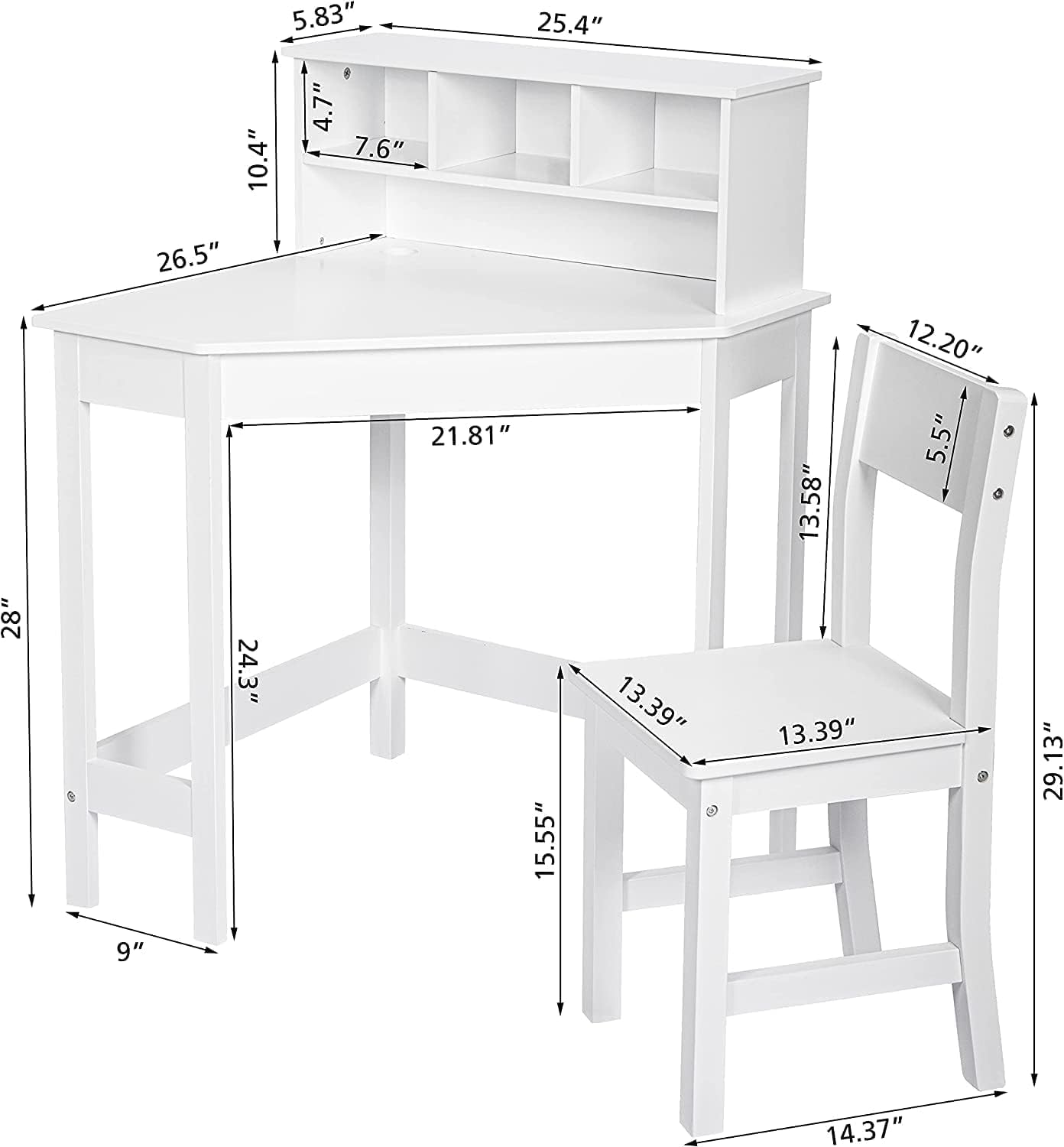 HYGRAD BUILT TO SURVIVE Wooden Study Desk Chair Set for Kids, Writing Desk with Storage Cabinet – Computer and Gaming Workstation Table with Drawers for Bedroom, Study Room, Homeschool (White/Square)