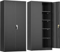 SUNCROWN 72' Metal Storage Cabinet - Heavy-Duty Metal Garage Cabinet with 4 Adjustable Shelves & 2 Doors for Tools, Office, Home, Workshop,Black