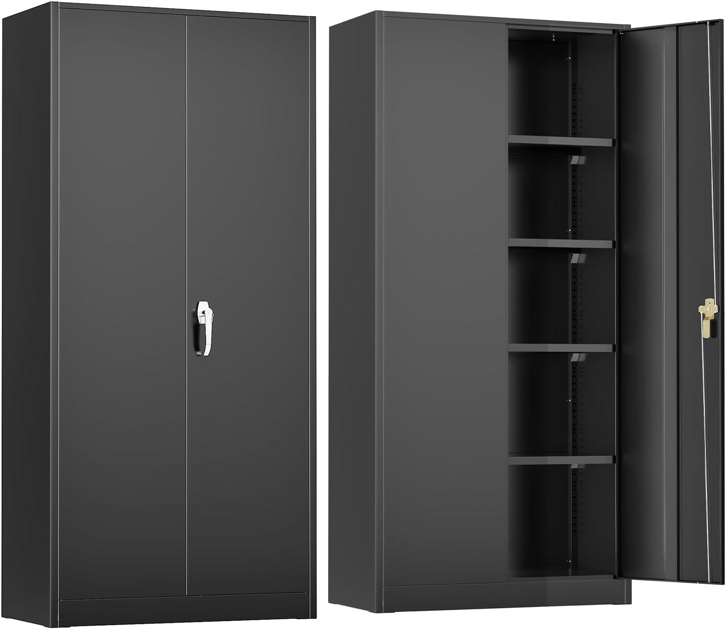 SUNCROWN 72' Metal Storage Cabinet - Heavy-Duty Metal Garage Cabinet with 4 Adjustable Shelves & 2 Doors for Tools, Office, Home, Workshop,Black