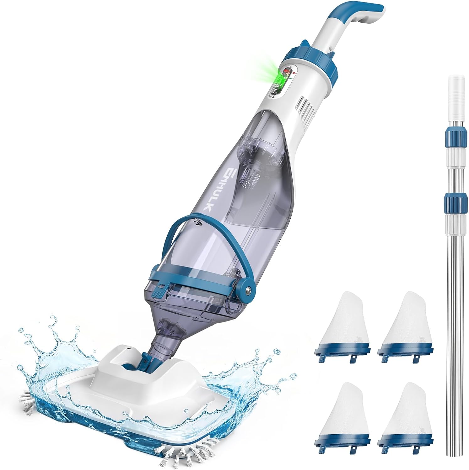 ENHULK Pool Vacuum for Above Ground Pool, Upgraded 13.4' Wide Head & Telescopic Pole, 18.5 GPM Powerful Suction, 60 Mins Runtime, Cordless Handheld Rechargeable Pool Cleaner for Inground Pools, PC15