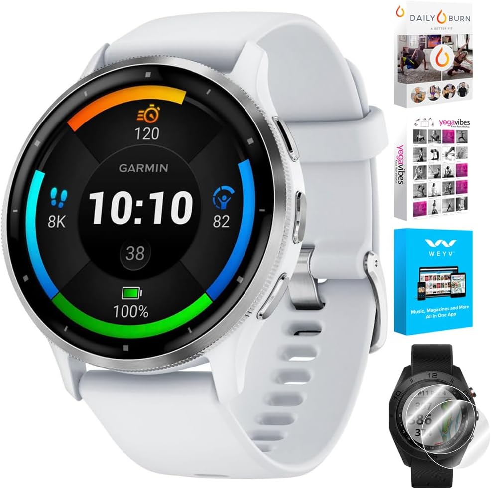 Garmin 010-02784-00 Venu 3 Health Fitness GPS Smartwatch Silver Steel Bezel & Whitestone Case (45mm) | Official USA Partner Model | Bundle with Deco Screen Protector, Fitness & Wellness Suite