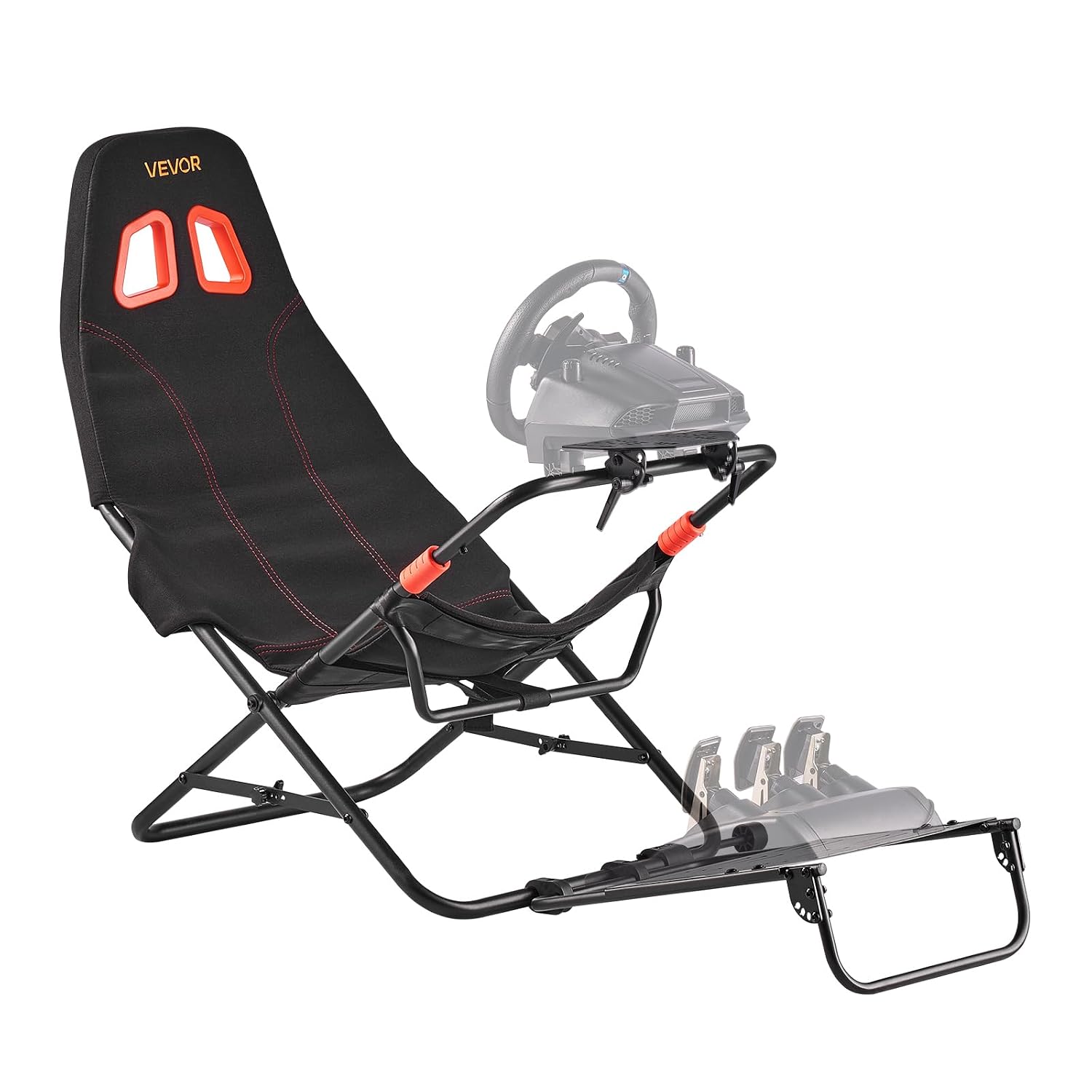 VEVOR Portable Racing Wheel Stand, Foldable & Adjustable Steering Sim Wheel Stand, 18.5 in Seat Inner Width, Compatible with Logitech G923/G920/G29, Thrustmaster T248P, Fanatec, Hori, Mad Catz, Black