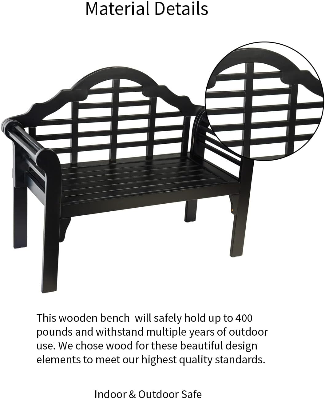 Plow & Hearth Weatherproof Lutyens Eucalyptus Wood Garden Bench | Foldable Patio Bench | Outdoor Furniture Seating for Porch Park Deck | Black