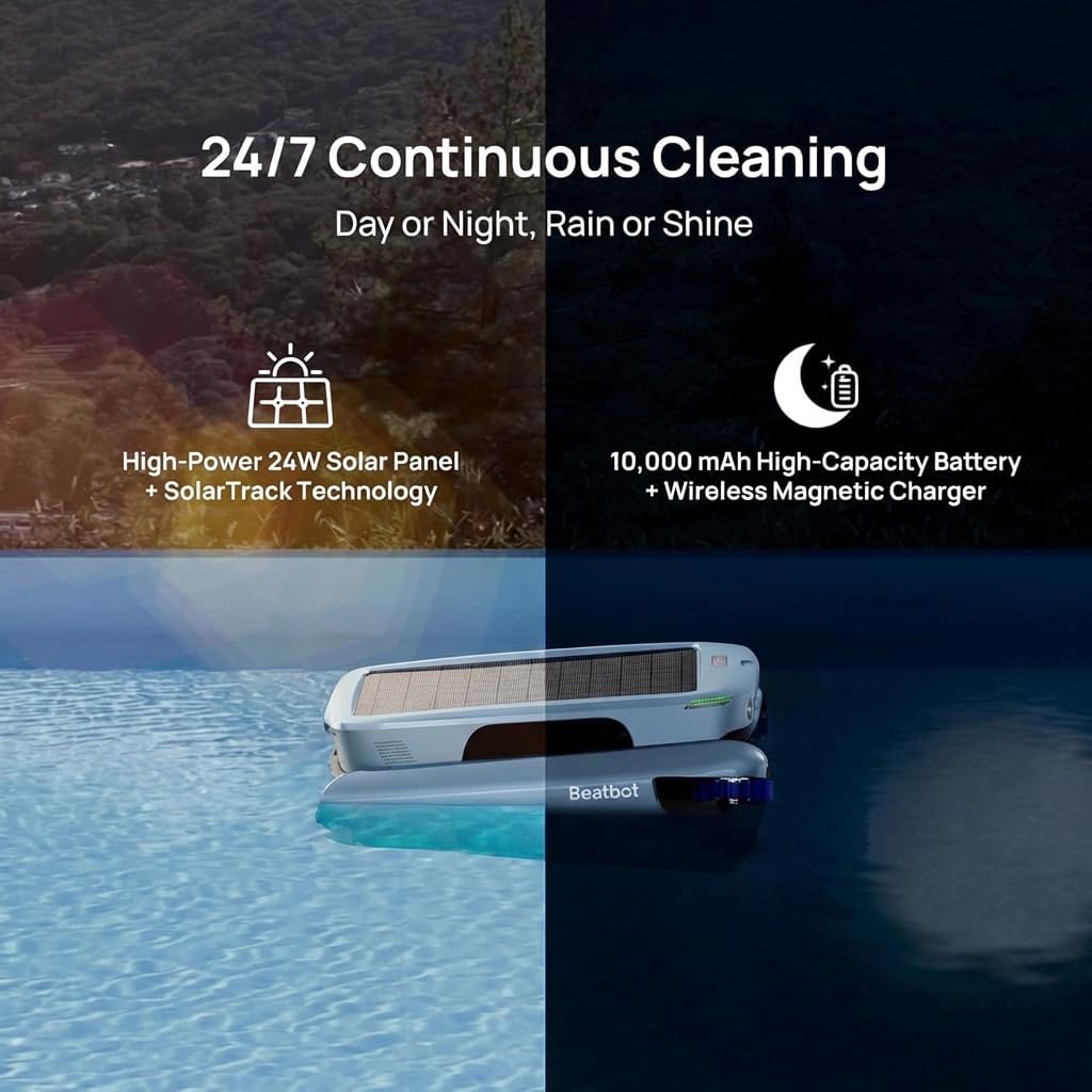 Beatbot iSkim Ultra Solar-Powered Auto Pool Skimmer 24/7 Cleaning, Built-in Water Clarification, Smart App & Voice Control, Dual Charging, Precision Edge & Corner Cleanup, Navy Blue