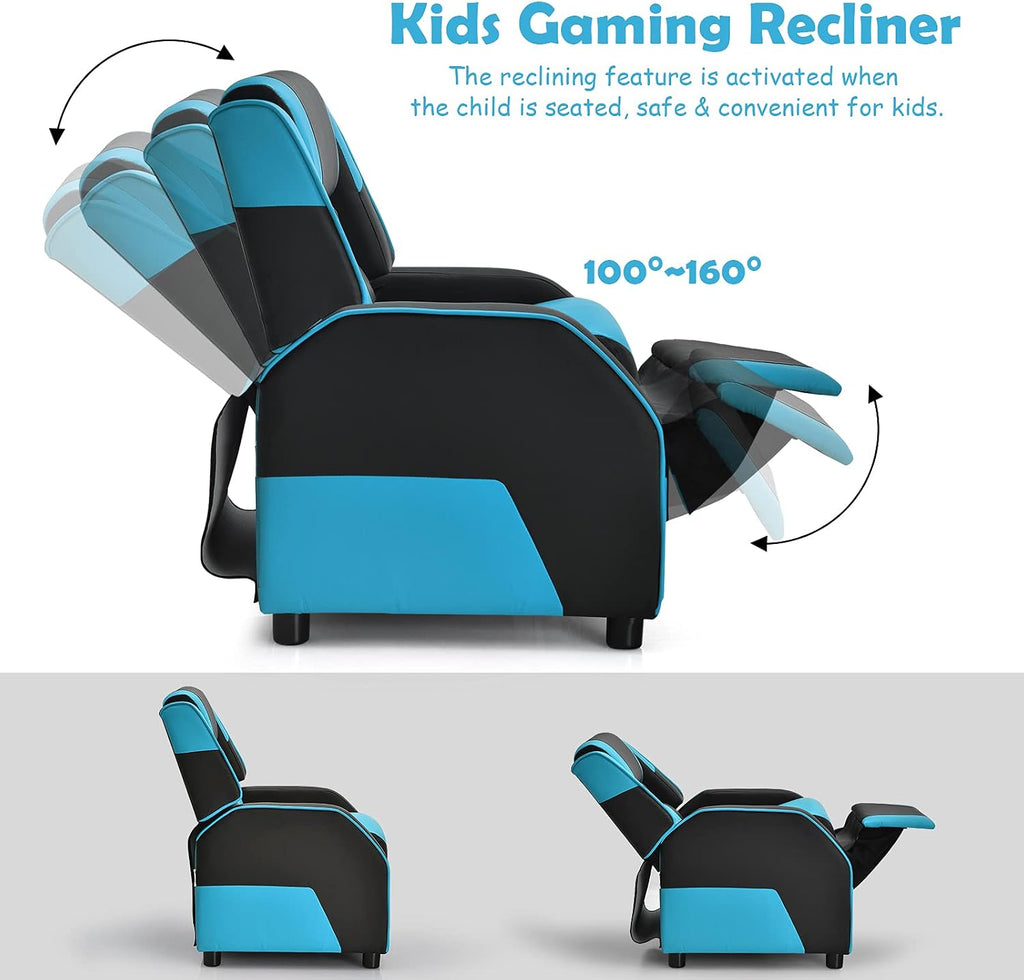 ARLIME Kids Recliner, PU Leather Kid Lounge Chair w/Footrest, Armrest, Headrest & Lumbar Support, Adjustable Gaming Toddler Sofa Armchair for Boys Girls (Blue)