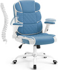 SEATZONE Blue Office Chair Leather Ergonomic Executive Computer Desk Chairs Small Cute Rolling Task Chairs for Teens&Adults