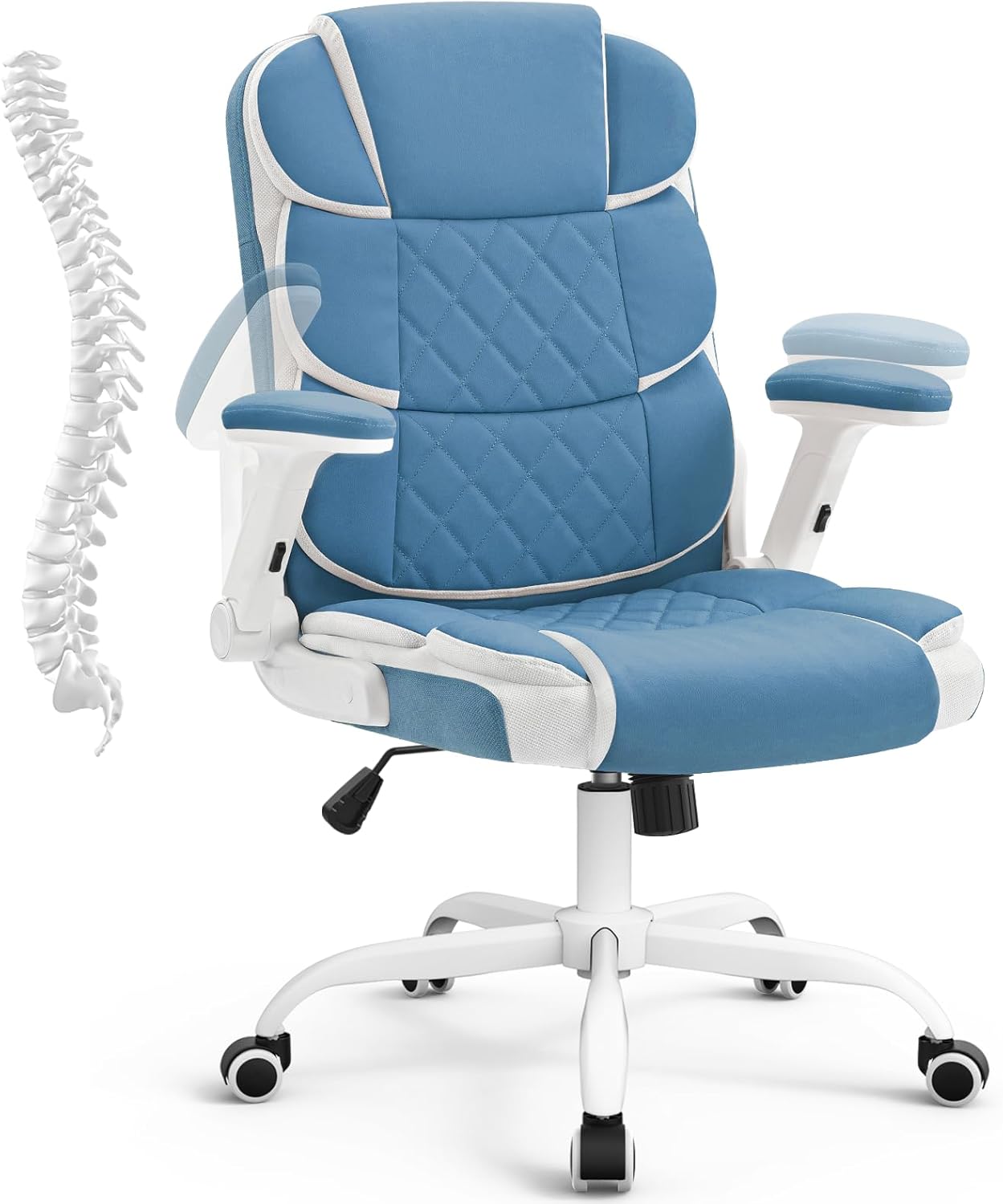 SEATZONE Blue Office Chair Leather Ergonomic Executive Computer Desk Chairs Small Cute Rolling Task Chairs for Teens&Adults