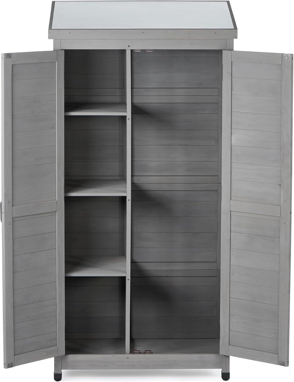 68 Inches Outdoor Storage Cabinet and Metal Top,Garden Shed,Outdoor Wood Tall Shed for Yard Patio，Outdoor Wooden with Top Vertical Tool Backyard Garden Patio Lawn (Gray)