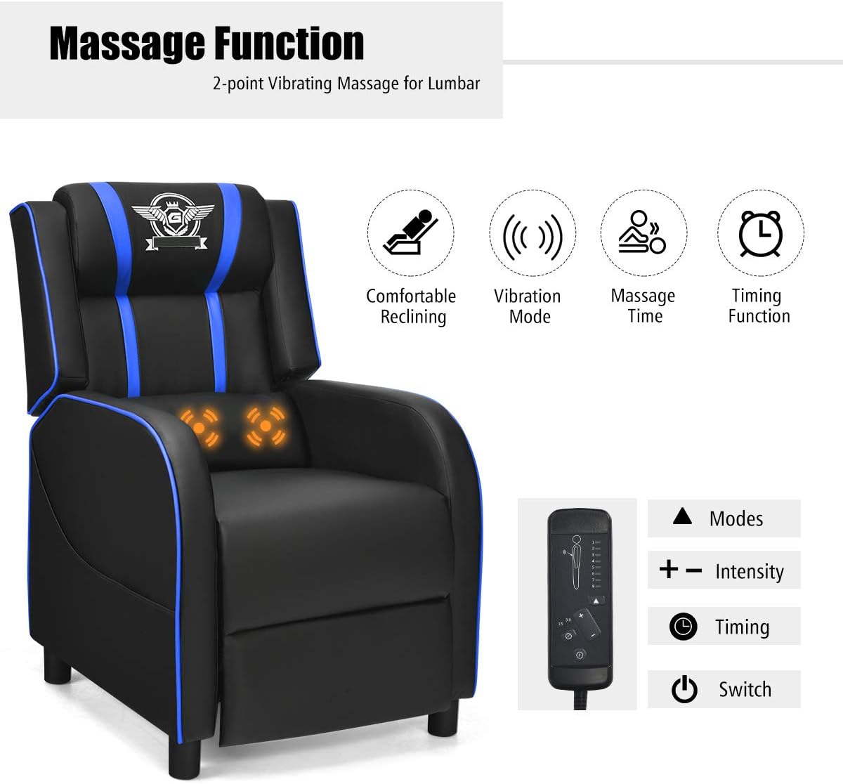 GORELAX Modern Massage Gaming Recliner Chair, PU Leather Home Theater Recliner Chairs w/Footrest and Massage, Racing Style Sofa Chair for Living Bedroom Gaming Room