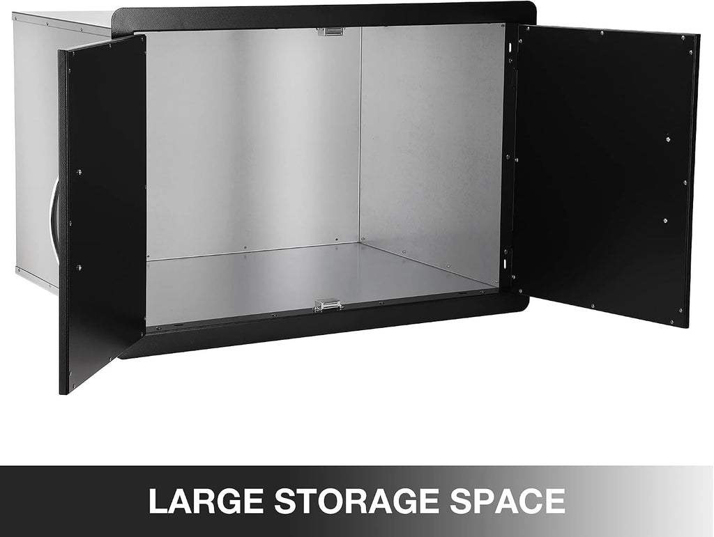 Stanbroil Double Door Dry Storage Pantry - 30-Inch Access Door Black Steel Cabinet Storage for Outdoor Kitchen, BBQ Island, Patio Grill Station