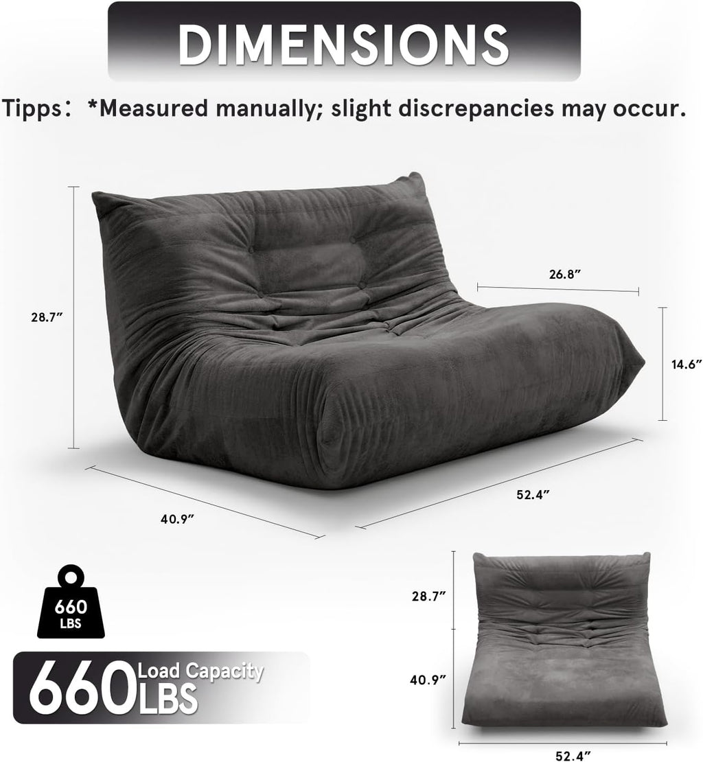Sytopia Loveseat Bean Bag Chair, Oversized Reading Chair for Adults Ultra-Comfy, Corner Floor Sofa 40D Foam, Furniture for Living Room Bedroom Gaming, Black Onyx