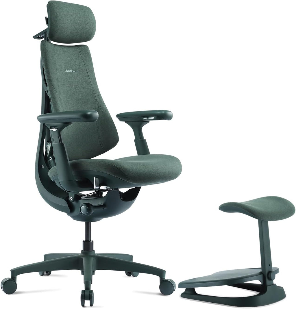 LiberNovo Dynamic Ergonomic Desk Chair + StepSync Footrest Bundle - Comfy Home Office Chair with Adaptive Lumbar Support, 160° Recline & Built-in Spine Stretch, Green+45cm