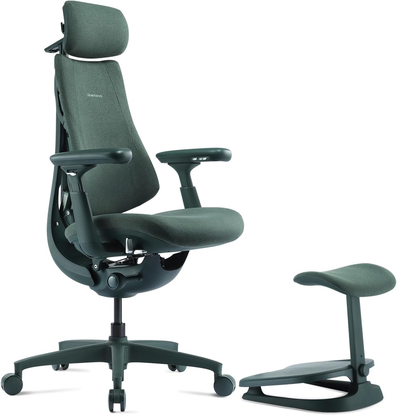 LiberNovo Dynamic Ergonomic Desk Chair + StepSync Footrest Bundle - Comfy Home Office Chair with Adaptive Lumbar Support, 160° Recline & Built-in Spine Stretch, Green+48cm