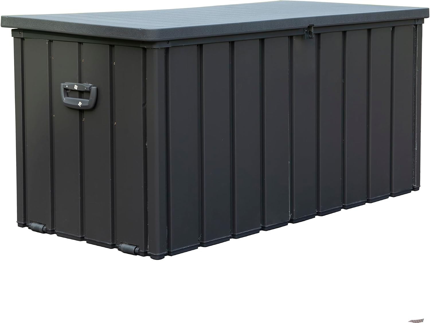 Deck Box 100 Gallon, Patio Storage Cabinet, Waterproof Outdoor Storage, Resin Lid Metal Patio Storage Bin with Lockable, Dark Gray