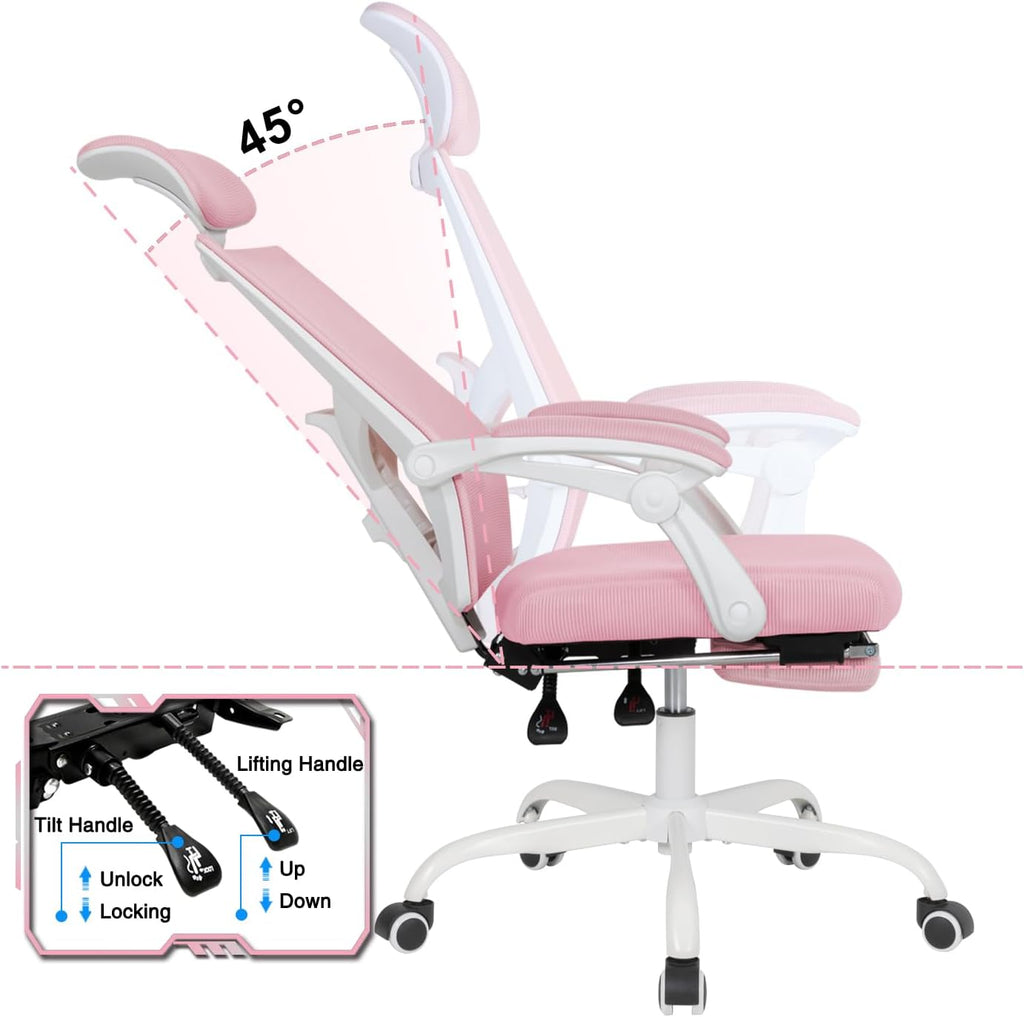 Qulomvs Mesh Ergonomic Office Chair with Footrest Home Office Desk Chair with Headrest and Backrest Adjustable Computer Executive Desk Chair with Wheels 360 Swivel Task Chair