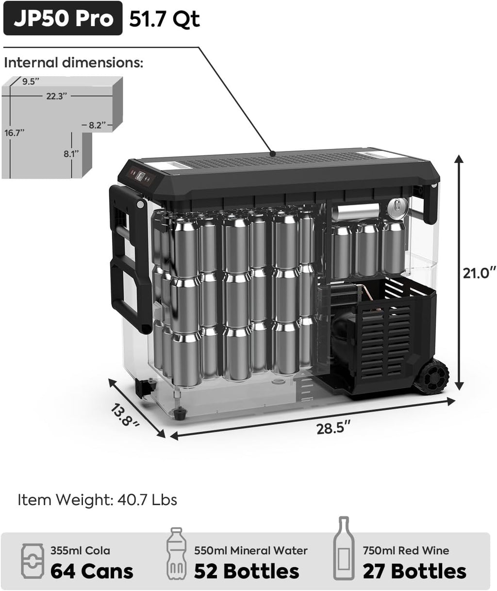 ICECO JP50 Pro Portable Refrigerator,12Volt Car Fridge Freezer, Compact Refrigerator with Secop Compressor, for Outdoor, Camping 51.7 Quart, -4℉～68℉, DC 12/24V, AC 110/240V, Multi-directional Lid