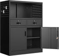 Yizosh Metal Storage Cabinet with 2 Drawers and Locking Doors,- 41.3' Steel Lockable Storage Cabinet with Shelves for Home Office,Garage,School (Black)