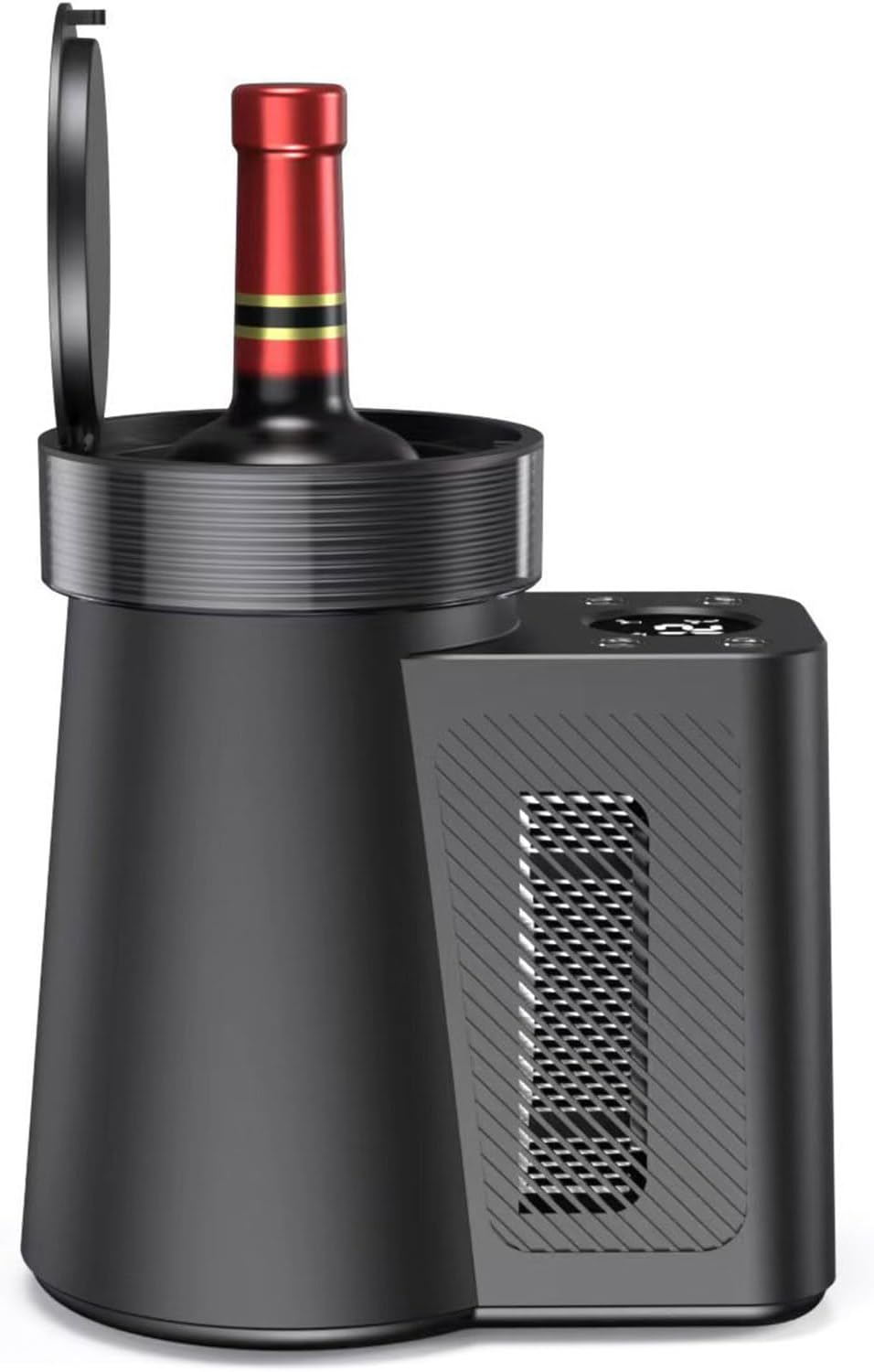 Electric Wine Chiller, Single Bottle Wine Cooler, with Led Lights & Digital Display, 2-20°C Temperature Setting, Portable Iceless Chiller (Black)