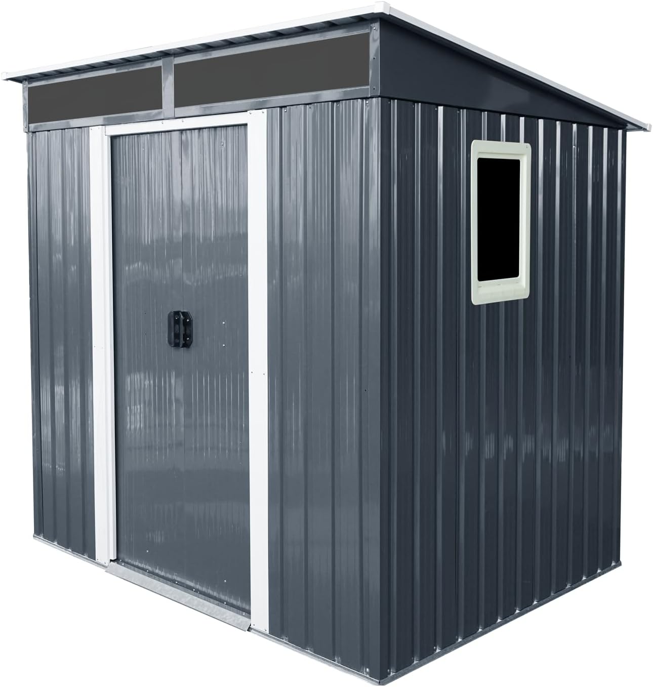JT 6X4.5FT Outdoor Storage Shed, Galvanized Metal Garden Shed with Window and Metal Foundation, Tool Storage Shed for Patio Lawn Backyard (Black-with The window-6ftx4.5ft)