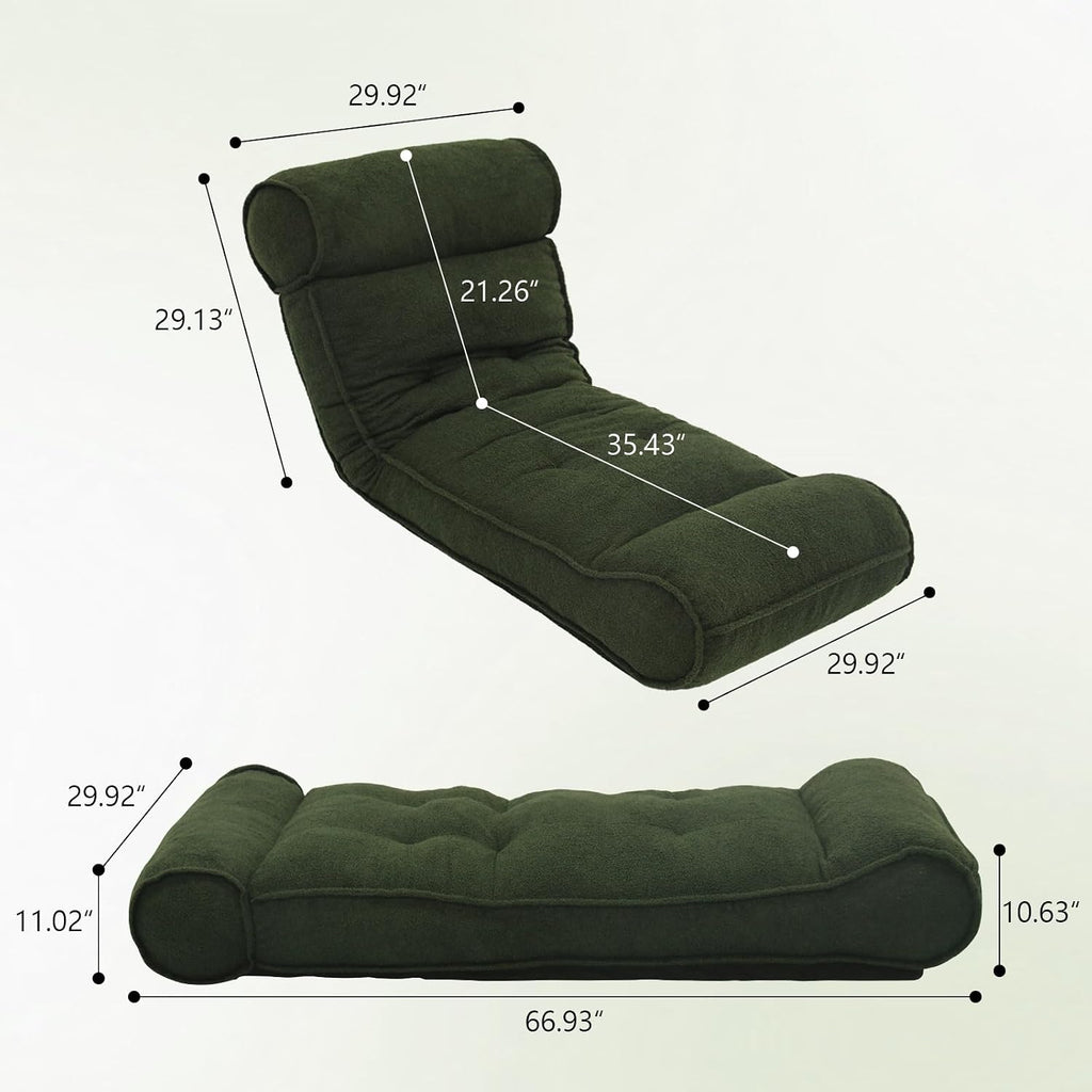 67'' Floor Chair with Back Support Meditation Chair Couch Recliner w Adjustable Backrest Lazy Floor Lounger Gaming Chair for Adults Sofa Bed Sleeper Chair Chaise Lounge Chair Indoor, Green