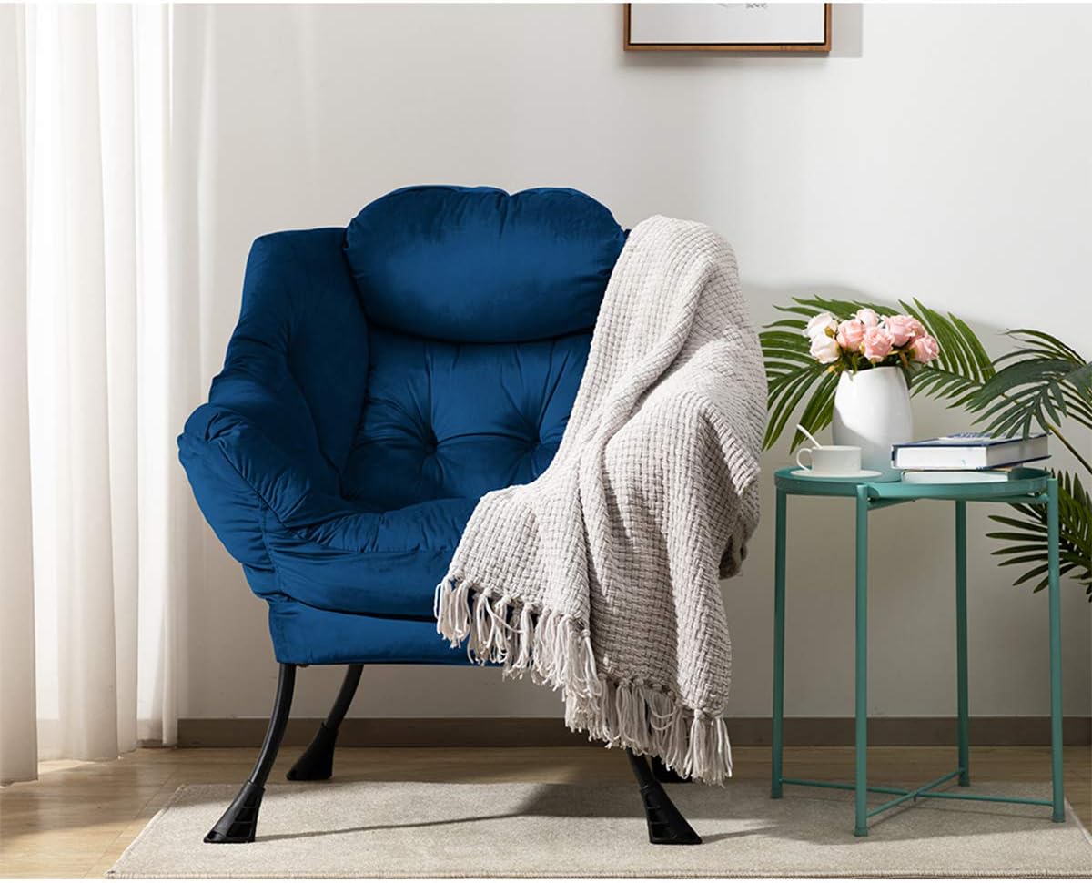 HollyHOME Lazy Chair with Armrest and Side Pocket, Comfy Accent Lounge Chair,Leisure Sofa Armchair for Living Room, Bedroom, Dorm, or Small Spaces, Oversized Reading Sofa Chair,Velvet Royal Blue