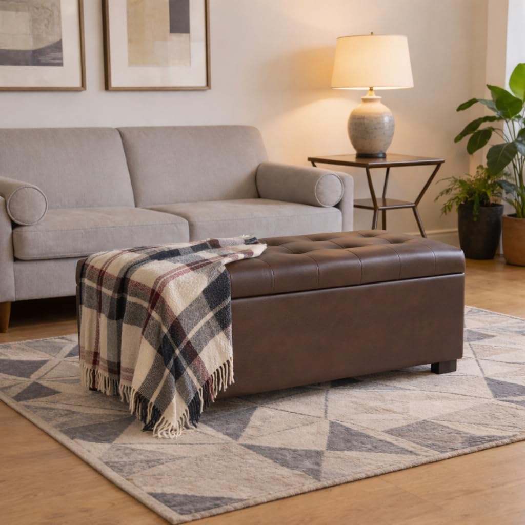 HomePop Large Tufted Storage Bench - Antique Brown