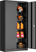 INTERGREAT Metal Storage Cabinet with Shelves, 72' Locking Steel Cabinets with 2 Door and 4 Adjustable Shelves, Tall Metal Cabinet for Home Office, Garage, Warehouse,Black