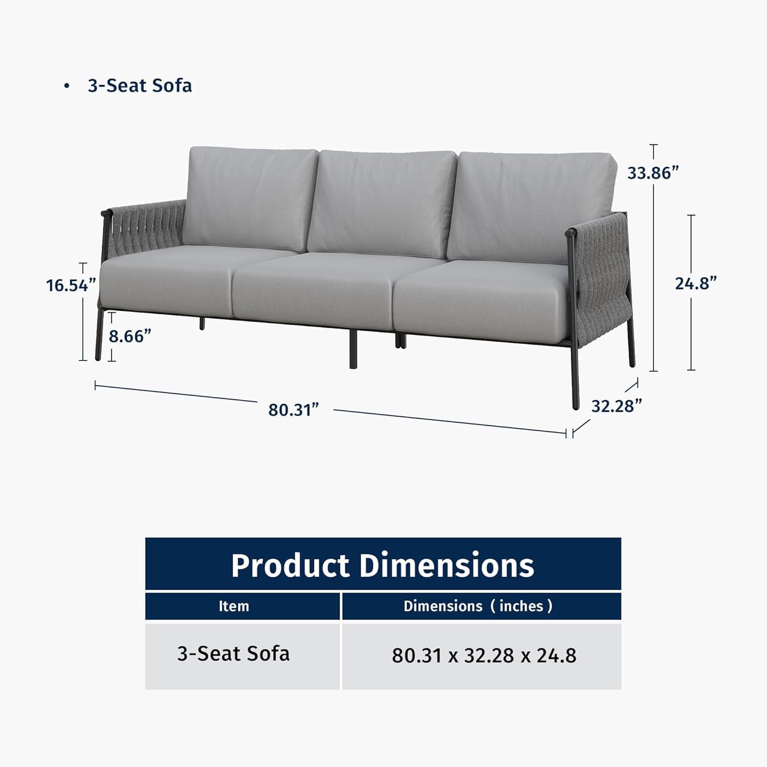 East Oak Life Chatter Outdoor Patio Furniture | Outdoor Sofa 3 Seats with Waterproof Thick Cushions | Deep Seating Modern Patio Sofa for Garden, Porch, Balcony & Backyard | Misty Grey