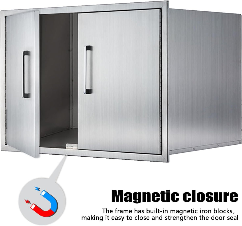 Double Door Dry Storage Pantry, 30' Stainless Steel Cabinet Storage for Outdoor Kitchen, BBQ Island, Patio Grill Station