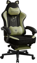 GTPOFFICE Cute Gaming Chair with Cat Ears, Ergonomic Computer Chair with Footrest Cat Paw Lumbar Support Comfortable Reclining Game Chair Desk Chair for Adult Teens, Soft Fabric, Green