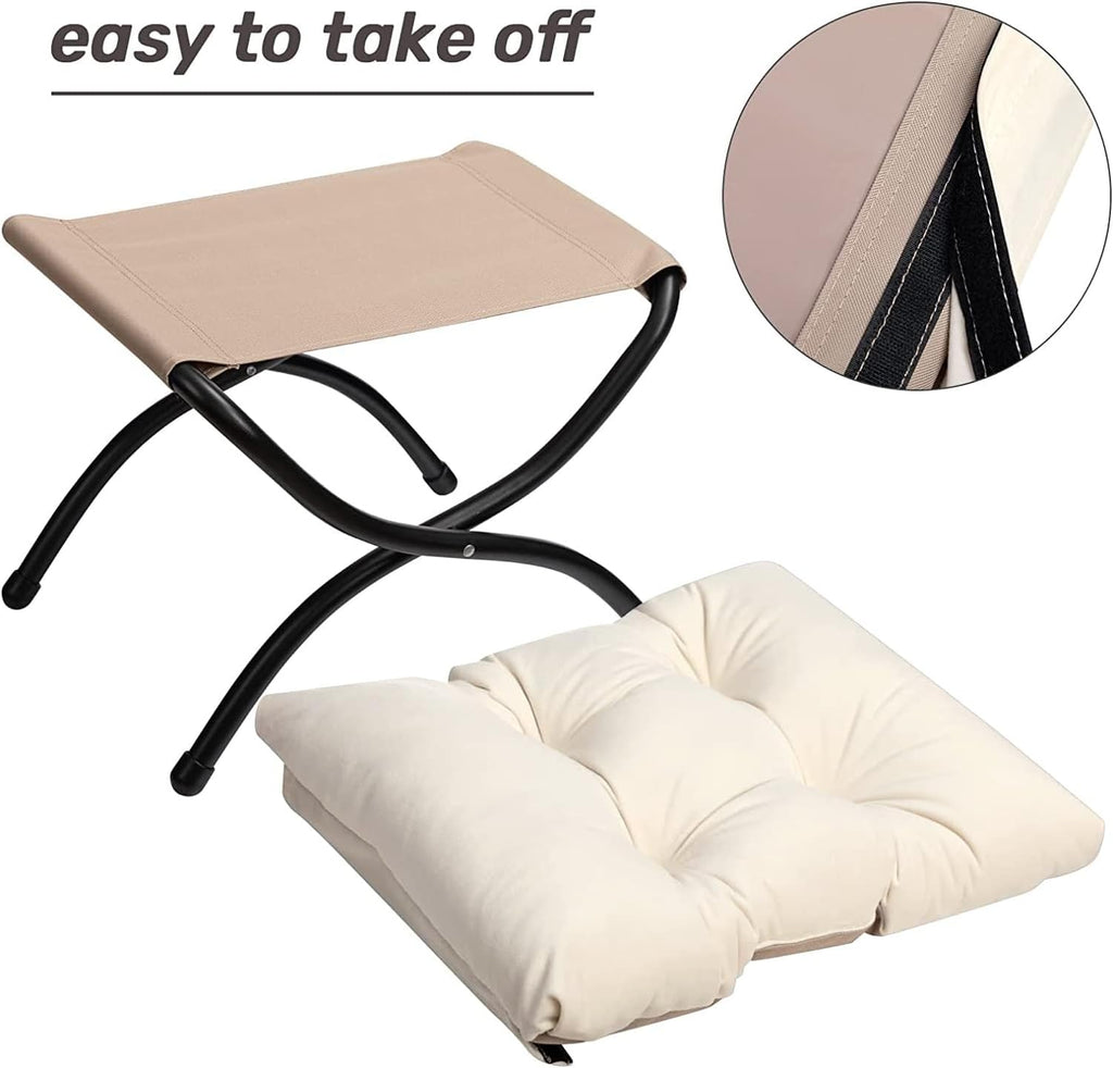 HollyHOME Lazy Chair with Foldable Ottoman, Accent Comfy Lounge Armchair and Folding Footrest Stool, Leisure Sofa Reading Chair and Footstool for Living Room, Bedroom, Dorm,Velvet Beige