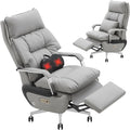 Dual Motor Executive Reclining Office Chair with Footrest – One-Click Electric Recline, Massage Lumbar Support & Pillow, Big and Tall PU Leather Ergonomic Desk Chair for Home Office(Gray)