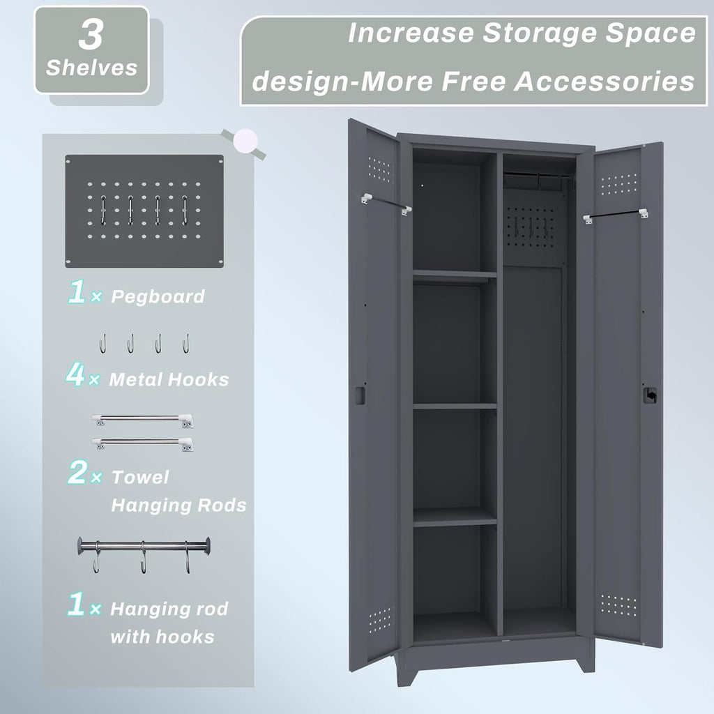 IRONFFICE Storage Cabinet,Metal Locking Cabinets with Doors and Shelves,Functional Garage Storage Cabinet for Garage, Home Office,Gray