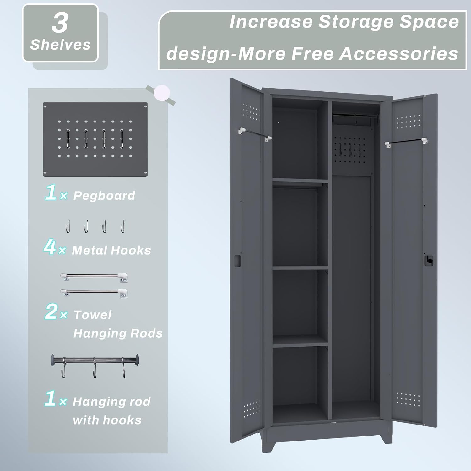 IRONFFICE Storage Cabinet,Metal Locking Cabinets with Doors and Shelves,Functional Garage Storage Cabinet for Garage, Home Office,Gray