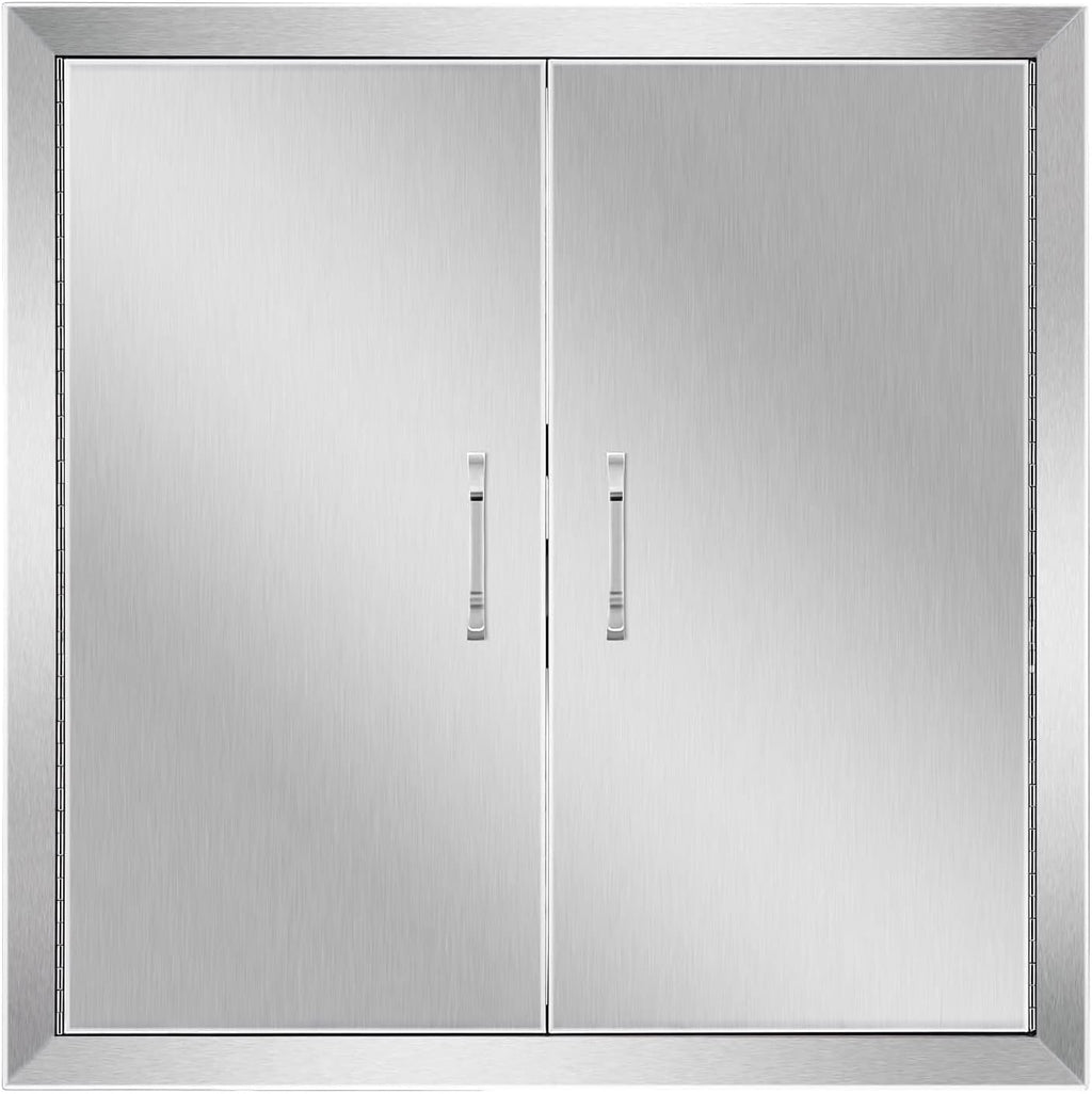 Anfrere 24' W x 24' H Outdoor Kitchen Door, Premium 304 Stainless Steel Double BBQ Panel Access Door for Outside Kitchen Commercial Grilling Station, Oven, Storage Cabinet