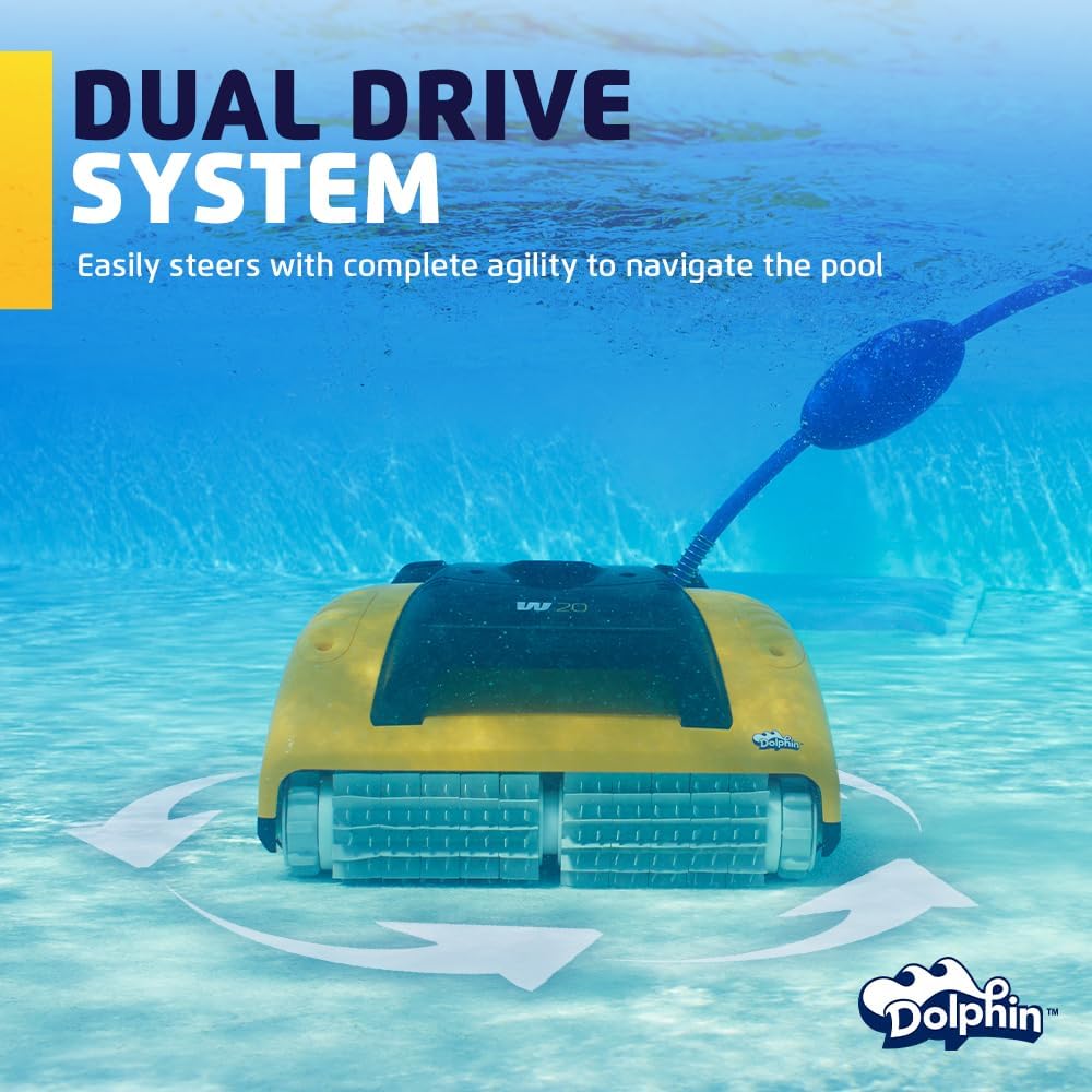 Dolphin W20 Automatic Robotic Pool Vacuum Cleaner Includes Remote Control and Caddy, Floor Cleaning Only, Ideal for Commercial Shallow Depth Pools up to 78 FT in Length