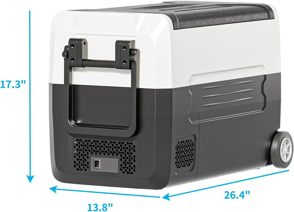 TABU 49QT Portable Car Refrigerator, 12V Dual Zone Freezer& Cooler with 12/24V DC&110/240V AC,Car Fridge with Wheels,Low Noise,-4℉~68℉, for Camping, Travel, RV (Black)