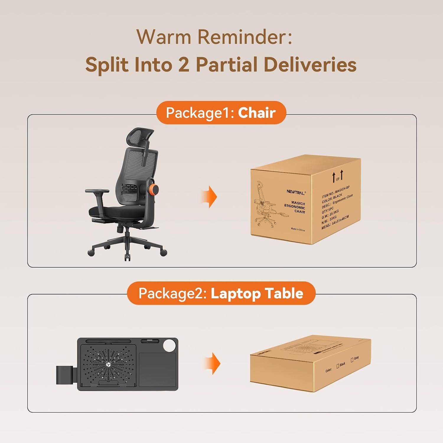 Newtral Office Chair Ergonomic with Footrest, Auto-Following Lumbar Support, High Back Desk Chair with 4D Armrest,136° Tilt Lock, Adjustable Seat Depth & Height (Upgrade with Laptop Tray, Black)