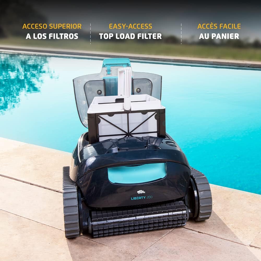 Dolphin Liberty 200 Cordless Robotic Pool Vacuum Cleaner — Simple Inductive Charging Wall Climbing Capabilities Ideal for Above and In-Ground Pools up to 33 FT in Length Blue