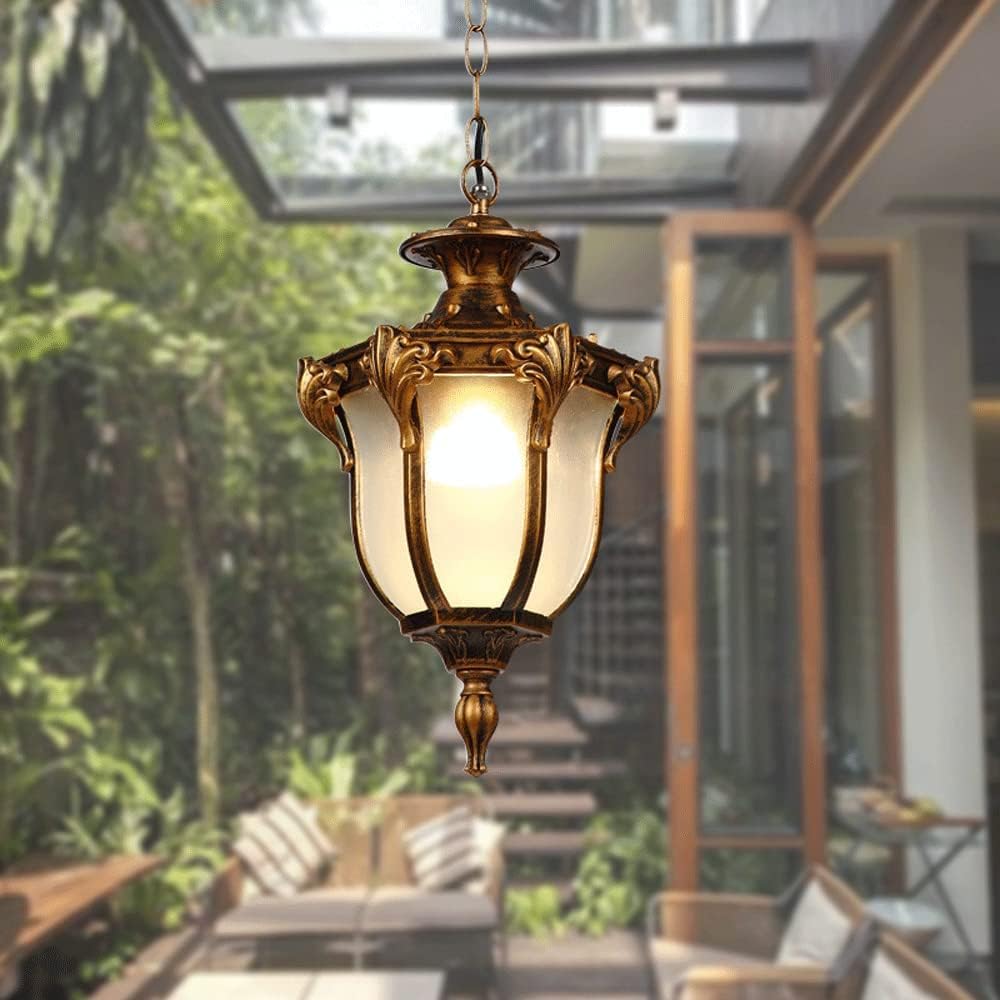 Chandelier Outdoor Aluminum Hanging Lantern, Waterproof Glass Chandelier, Corridor Courtyard Decoration Ceiling Aisle Villa Garden Pavilion Grape Light/Black/18.5 * 31.5cm
