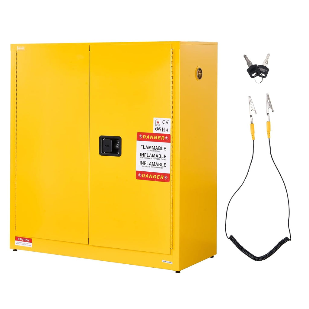VEVOR Flammable Cabinet 18' x 43' x 46', 29 Gallon Flammable Storage Cabinet with Adjustable Shelf, Cold-Rolled and Galvanized Steel Fire Cabinets, for Commercial Industrial Home Use, Yellow