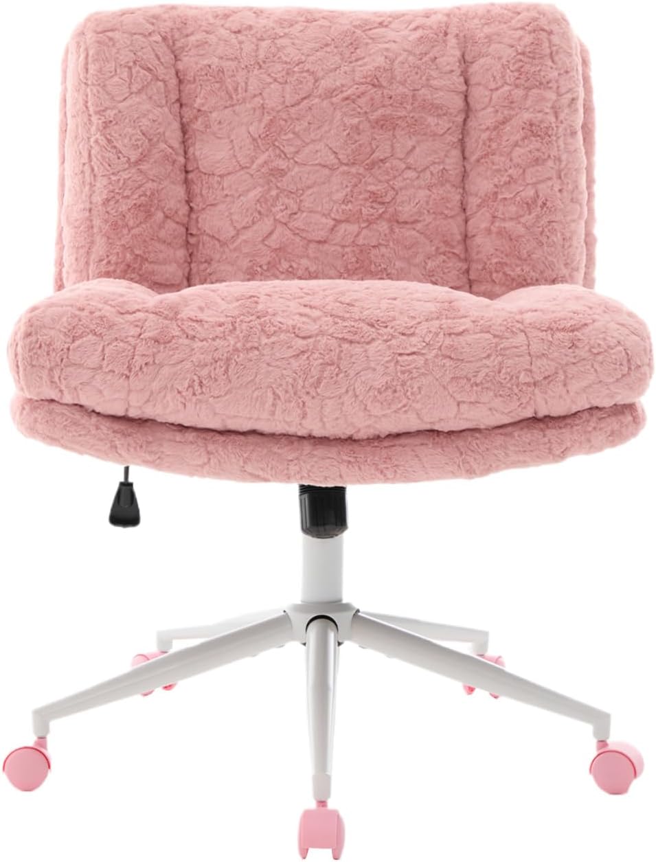Shenyon Criss Cross Chair with Wheels, Wide Cross Legged Office Chair with 2 Layer Cushions & Back, Adjustable Swivel Home Office Chair, Comfy Faux Fur Makeup Vanity Chair for Girls Women, Pink