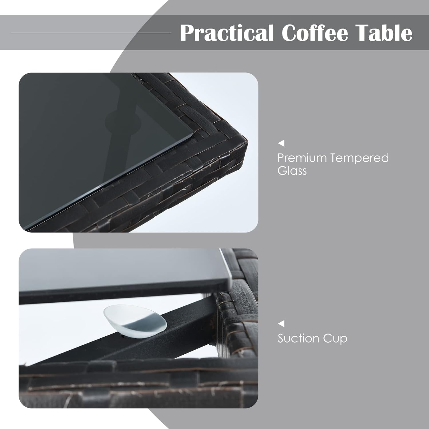 HAPPYGRILL 3 Piece Patio Furniture Set, Outdoor PE Rattan Wicker Bistro Set with Washable Cushions & Tempered Glass Table, for Backyard Porch Garden Balcony Poolside