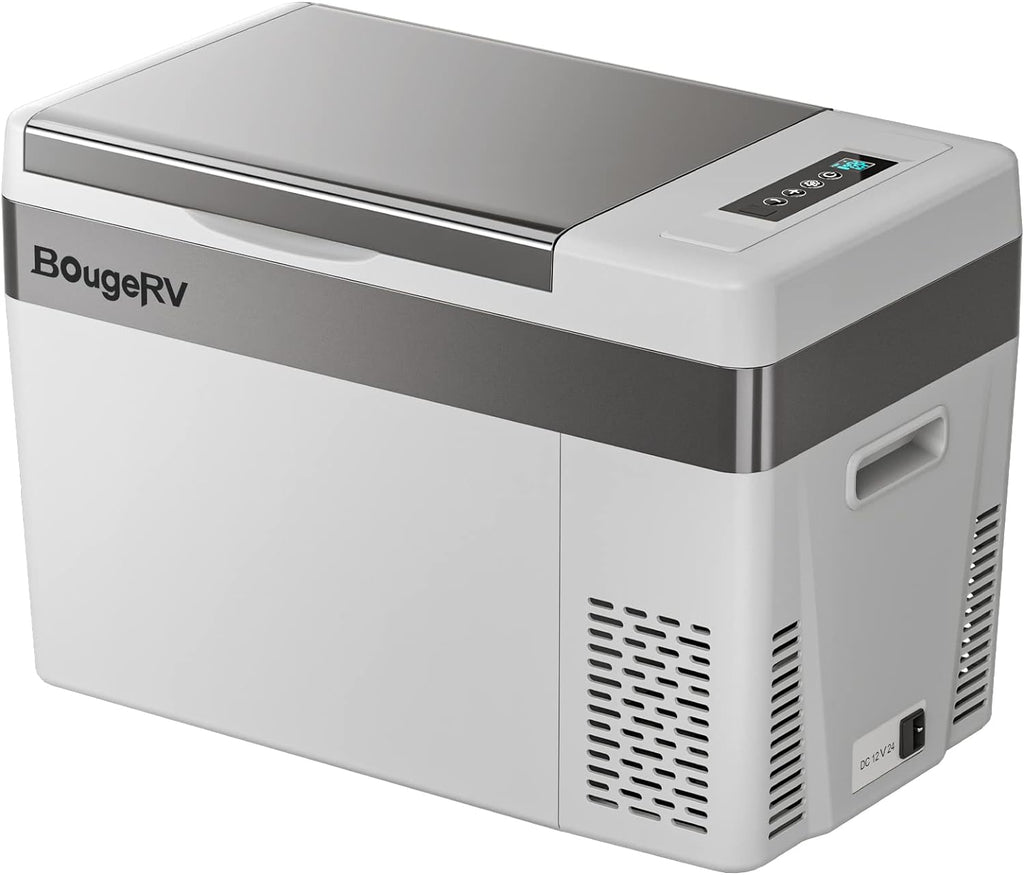 BougeRV 12 Volt Refrigerator With Cover 12V Car Fridge 30 Quart Portable Freezer Compressor Cooler Compressor Freezer, 12/24V DC 110~240V AC, -8℉~50℉ for Truck RV SUV