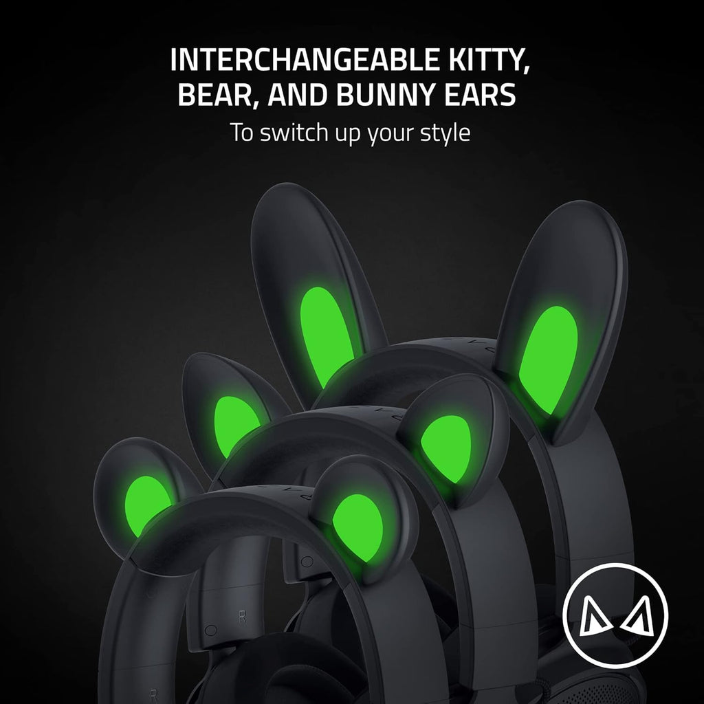 Razer Kraken Kitty V2 Pro Wired RGB Headset: Interchangeable Ears (Kitty, Bear, Bunny) - Stream Reactive Lighting - Detachable HyperClear Cardioid Mic - 50mm Drivers - 7.1 Surround Sound - Black