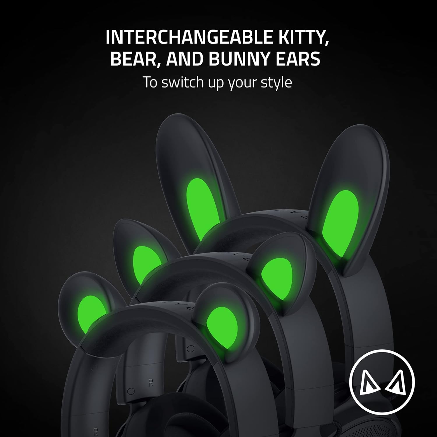Razer Kraken Kitty V2 Pro Wired RGB Headset: Interchangeable Ears (Kitty, Bear, Bunny) - Stream Reactive Lighting - Detachable HyperClear Cardioid Mic - 50mm Drivers - 7.1 Surround Sound - Black